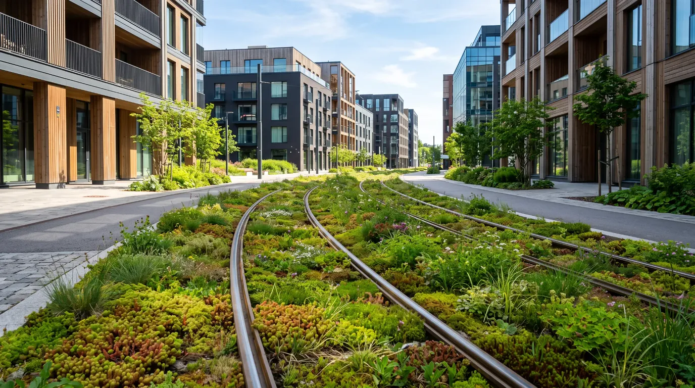Sempergreen roheinfrastruktuur ja sedumiga kaetud trammitee koridor Eestis