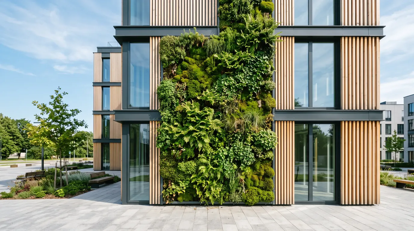 SemperGreenwall lopsakas elav rohesein kaasaegse hoone fassaadil Eestis